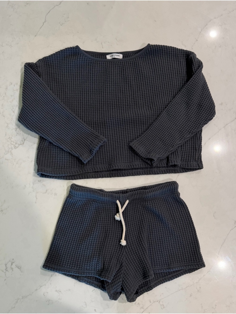 perfectwhitetee Charcoal Waffle Knit Sweater Set